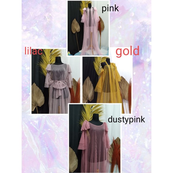 Calendula dress tile tille polos pita lengan trompet / trump plain tulle dress / outer dress hamil maternity pesta tile polos model cinderella