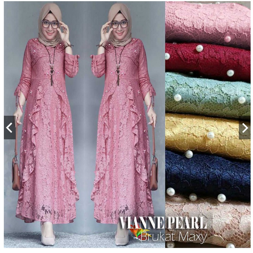 (DIJAMIN REALPICT) MAXI VIANNE GAMIS BRUKAT CORNELI TULANG TIMBUL GLITTER | FASHION MUSLIM BROKAT