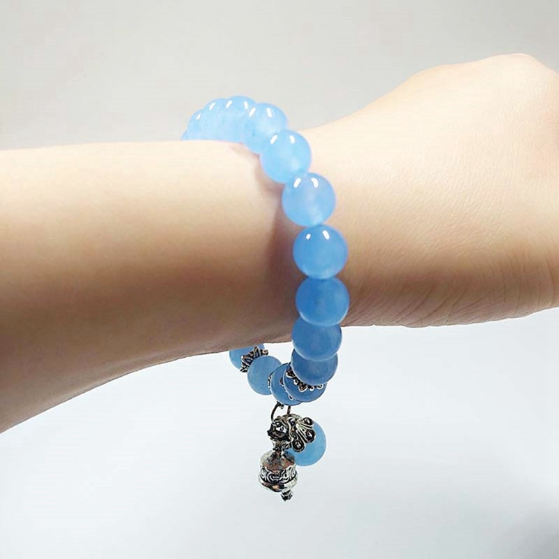 Fancyqube Gelang Tangan Manik-Manik Batu Chalcedony Kristal Handmade Gaya Etnik Untuk Wanita