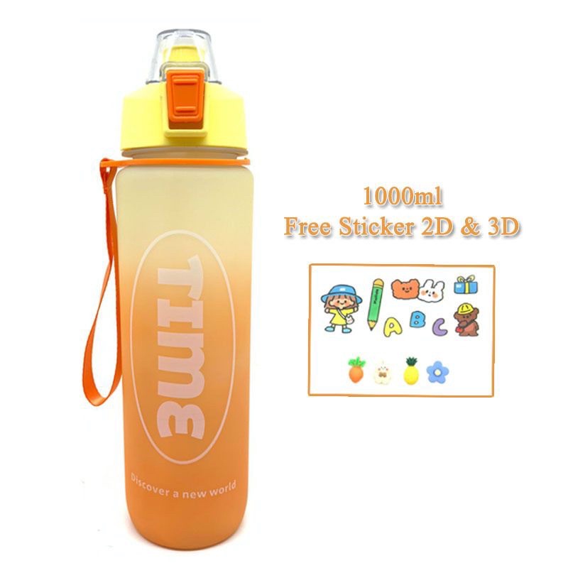 BOTOL MINUM 1000ML 1 LITER BOTOL MINUM KOREA VIRAL BOTOL MINUM MOTIVASI FREE STICKER 2D DAN 3D JRW0104