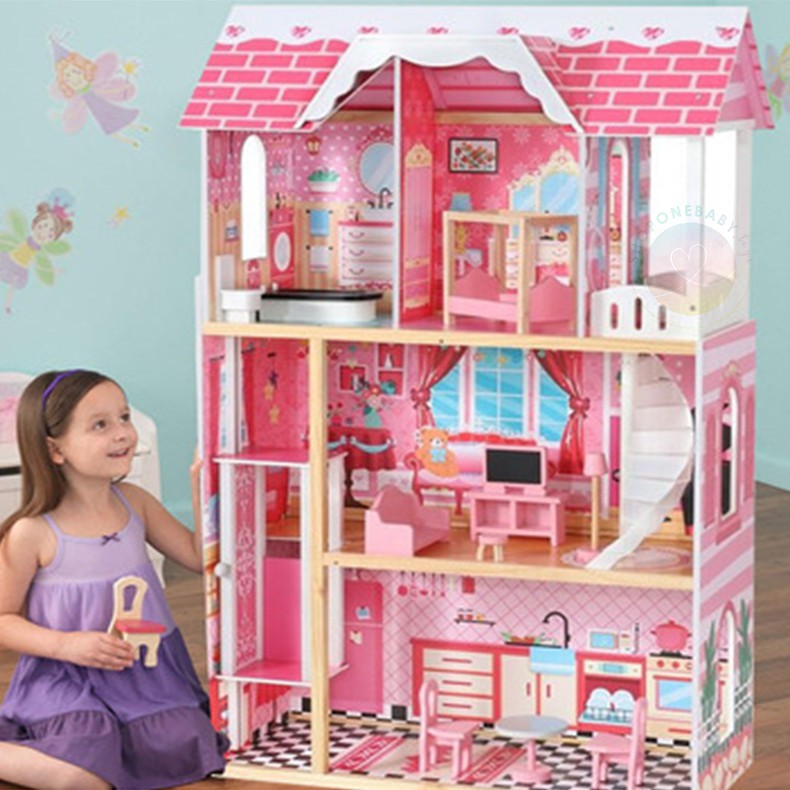 INSTAN JUMBO SIZE 1,2m Big Size 3 Floors Wooden Doll House Mainan Anak Rumah Boneka Kayu Barbie Isab
