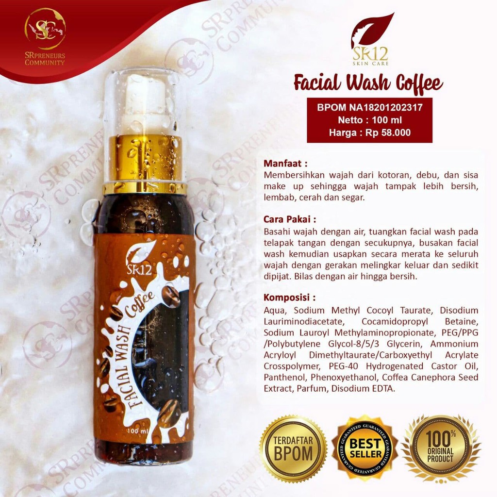 Facial wash coffee non komedogenic sabun wajah cair kopi aroma karamel SR12 BPOM