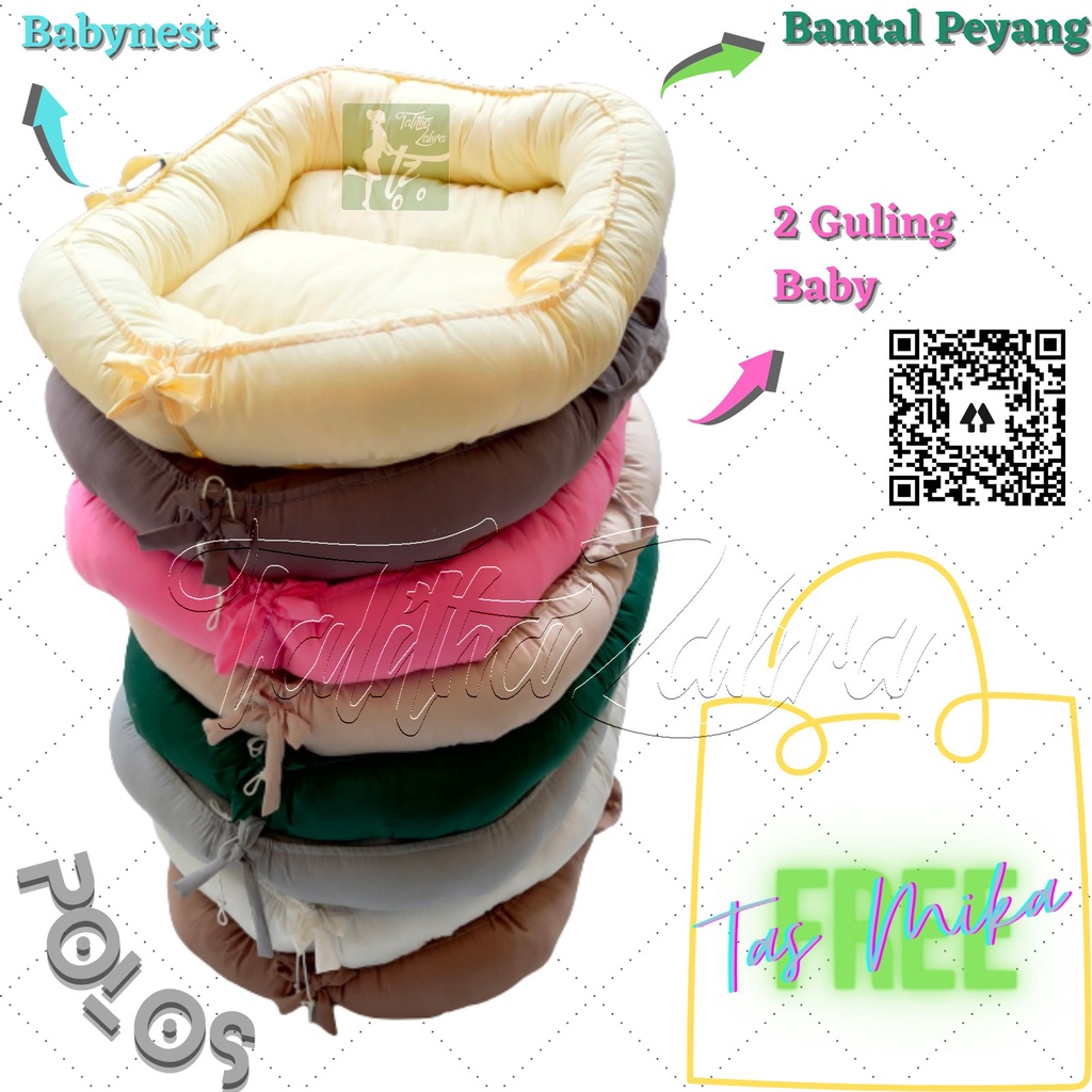 BABYNEST POLOS | Tempat Tidur Bayi| Kado Bayi dua guling satu bantal peyang