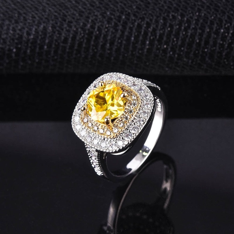 Fashion Inlaid Citrine Square Ring Luxury Ring