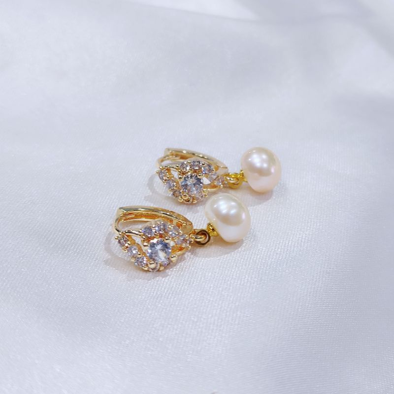 Anting lapis emas mutiara air tawar asli lombok Anting anting wanita Anting mutiara lombok asli Anti