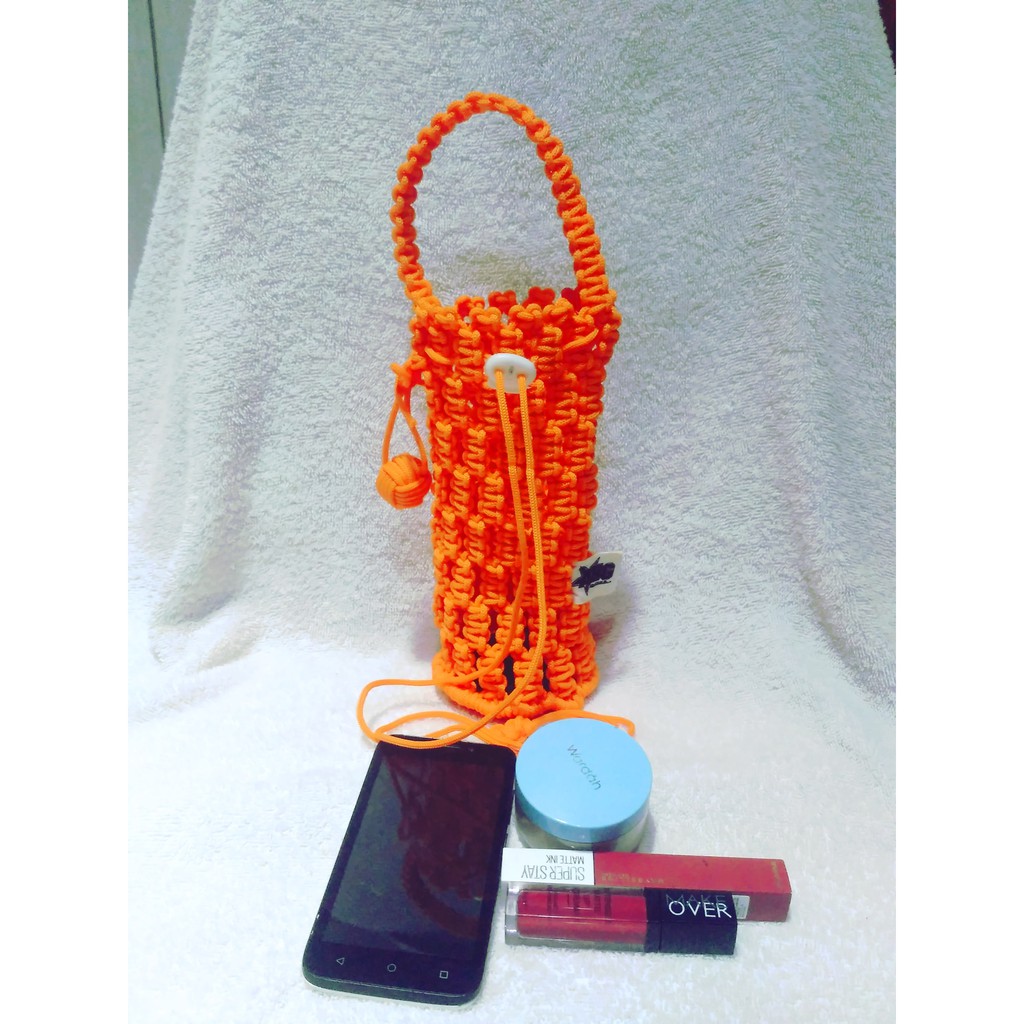 Tas Rajut selempang Mini Handmade Dari Tali Kur (Macrame) wanita ORANGE Tas Handphone / Tas HP B