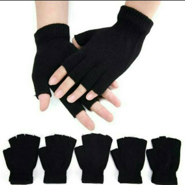 Sarung Tangan Rajut Hitam Polos Pendek/Sarung Tangan Hitam Polos Pendek Unisex/Sarung tangan Rajut/S