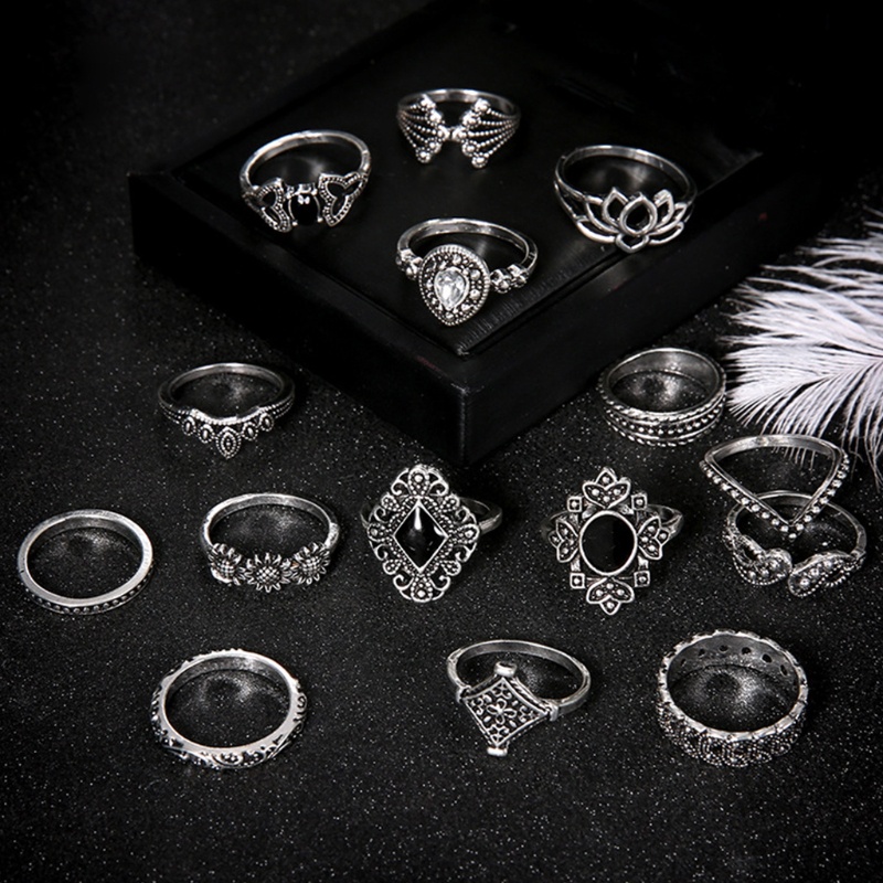 Glitter 15 Pcs/Set Women Vintage Alloy Hollow out Midi Joint Finger Rings Set Knuckle Ring Jewelry Gifts