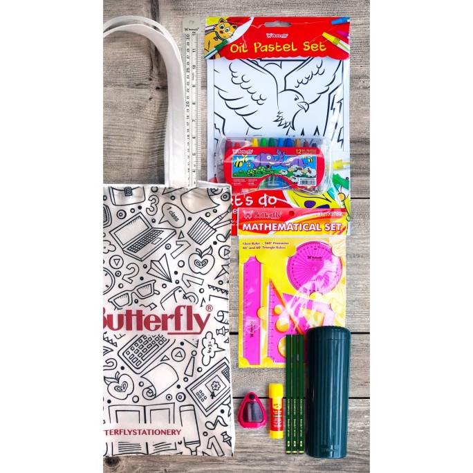 

Butterfly Stationery Kit Tote Bag / Paket Alat Tulis Sekolah Mewarnai