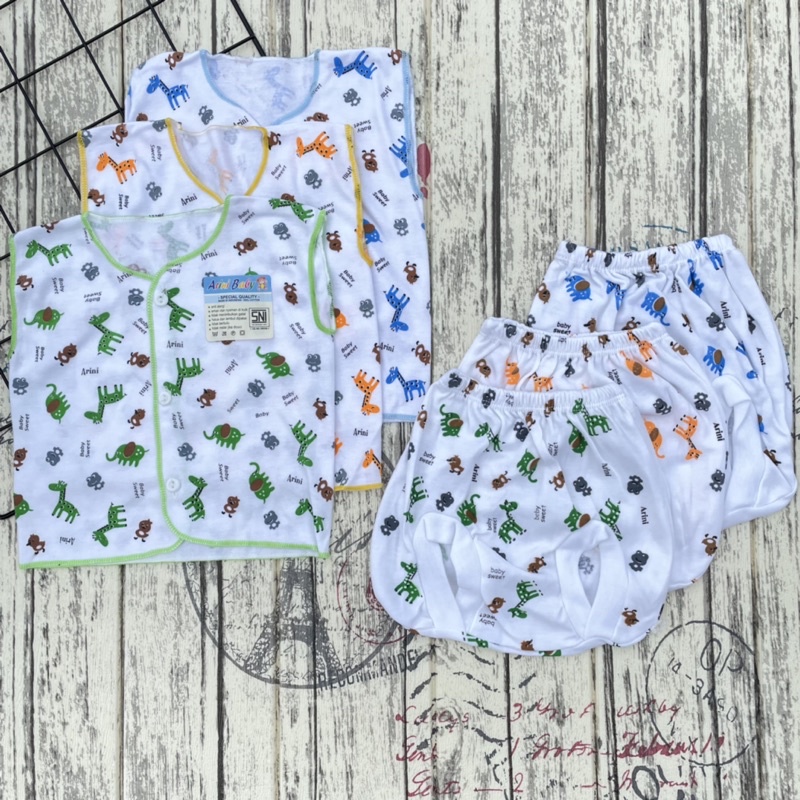 3 Pcs Baju Bayi Lengan Kutung + Celana Pop Kacamata Baju Bayi Baru Lahir Bayi Bayi Newborn Celana Pop Bayi Celana Baru Lahir Bayi DNW BABY