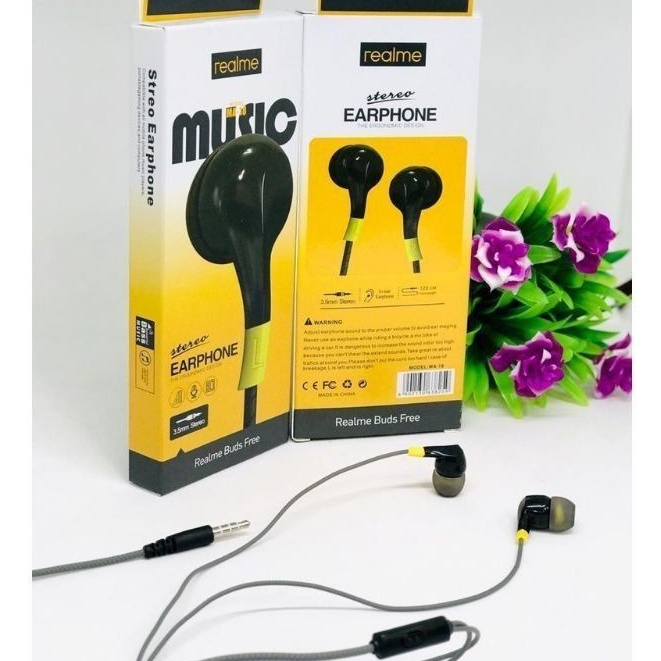 Earphone Realme M18 stereo bass music telfon headset mic