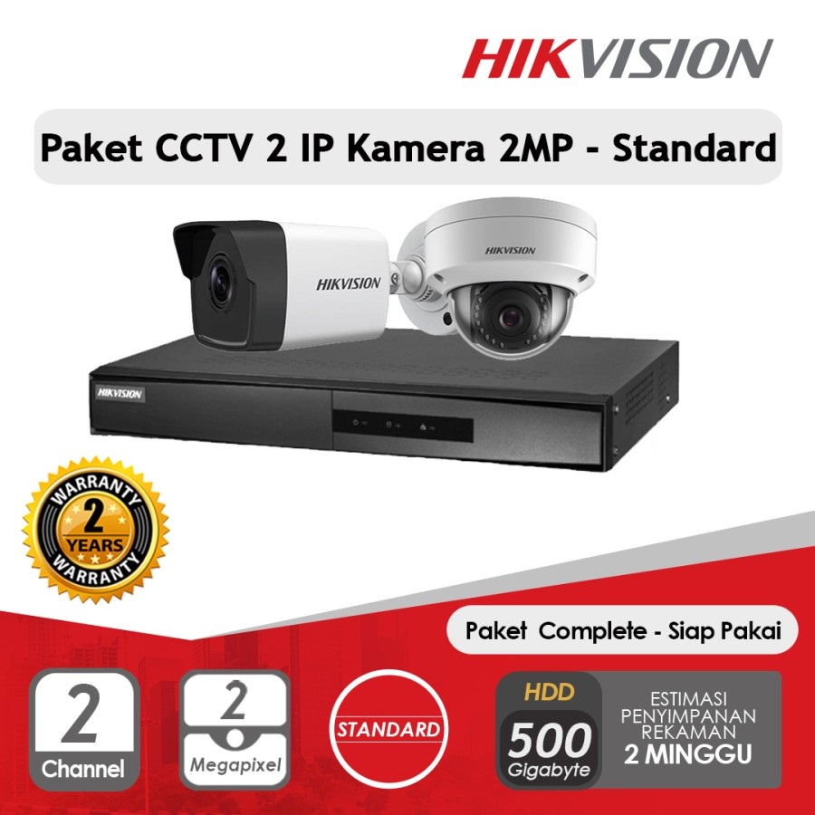 PAKET CCTV IP CAMERA HIKVISION 2MP 2 KAMERA HDD 500GB SIAP PASANG