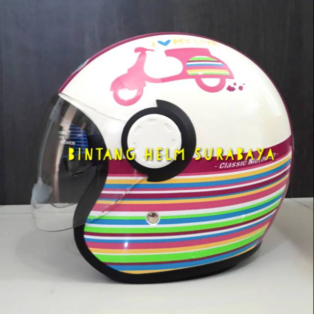 Helm Retro GM Vint Vespa Rainbow Cream