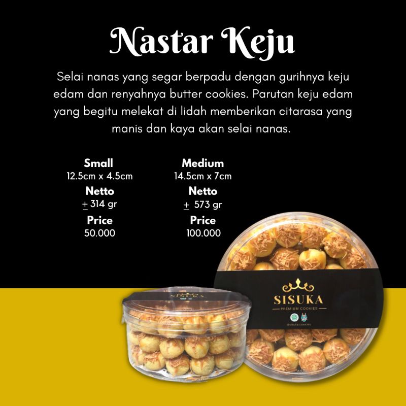 

SISUKA Kue Nastar Keju Premium Lumer di mulut dengan kandungan butter dan susu Spesial Ukuran Toples 500 gram 500gr grm Lebaran