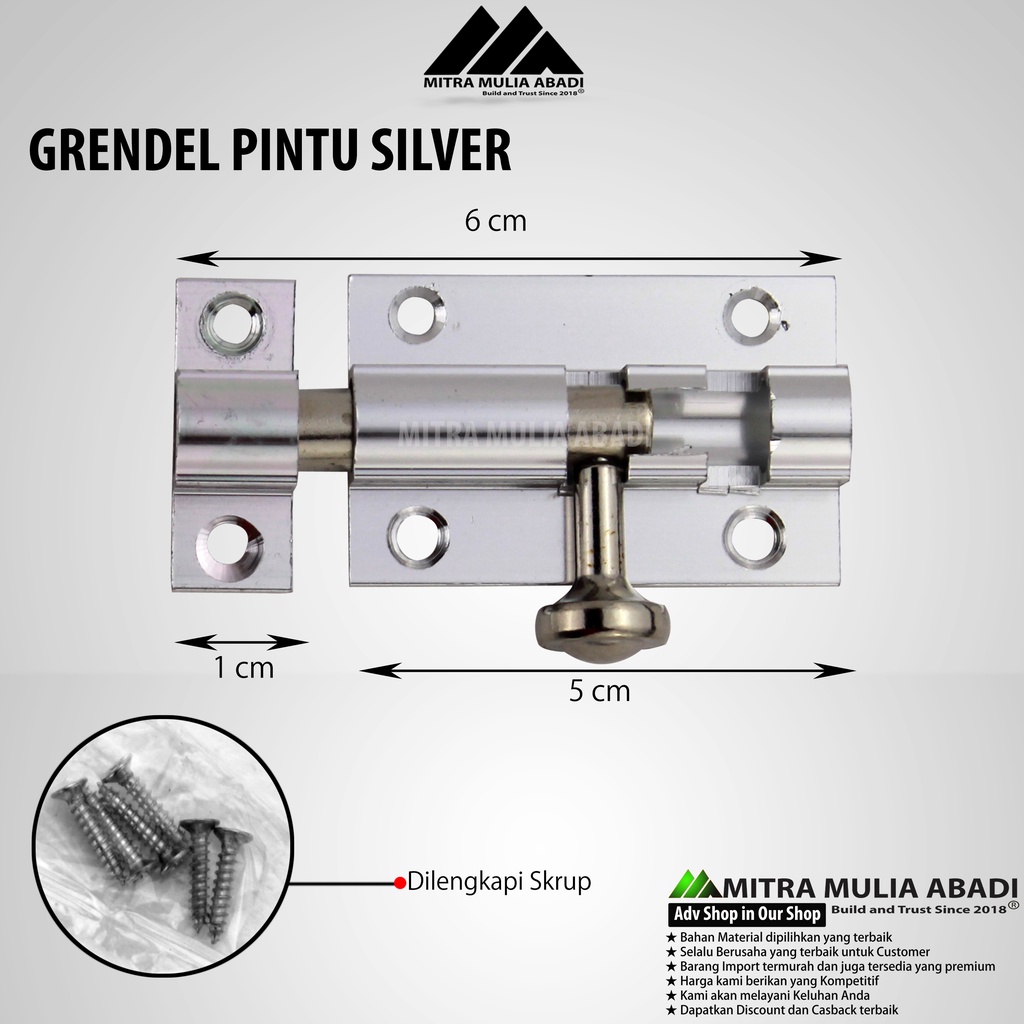 Grendel 2&quot;  Slot Pintu Silver Barrel Bolt