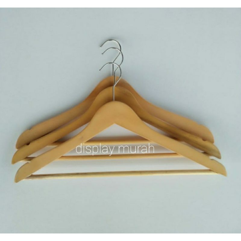 Hanger Kayu Palang Natural Dewasa Wood Gantungan Baju Kayu Celana Rok - BH