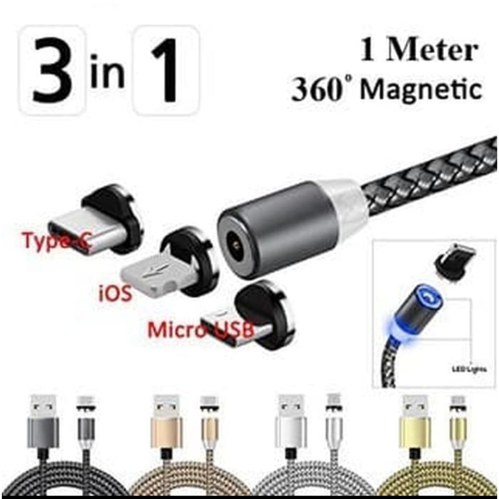 Kabel Data Magnetic 360 X Cable 3 in 1 USB Tipe C B iPhone