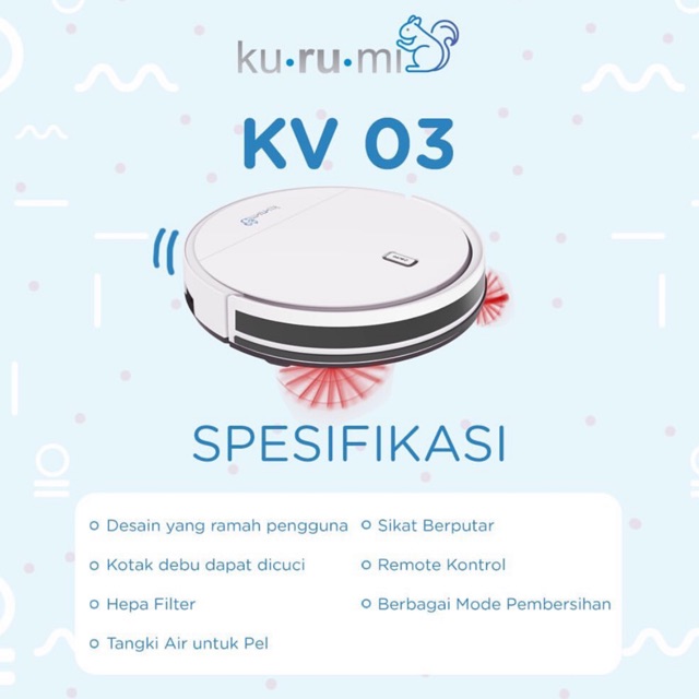 Kurumi KV 03 Robot Vacuum Cleaner alat vakum sapu pel otomatis kv03