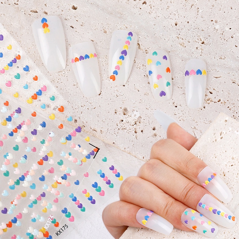 1pc Stiker Kuku Motif Hati Warna-Warni Untuk Dekorasi Nail Art