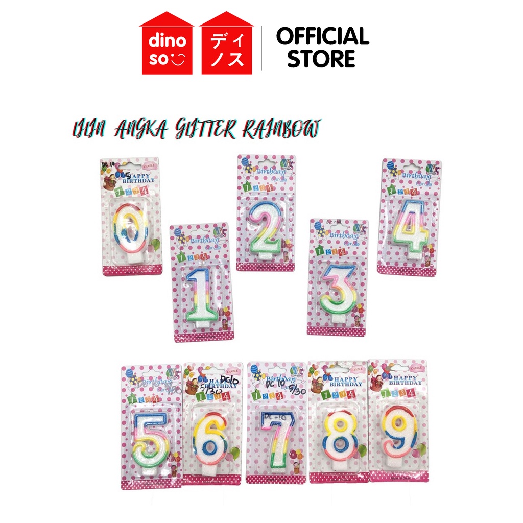 DINOSO Lilin Angka Ulang Tahun Gliter Rainbow Rainbow