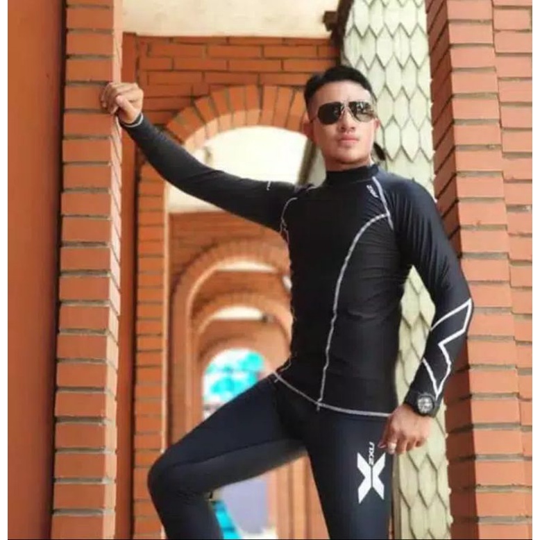 SETELAN BAJU SPORT PRIA GYM FITNESS RENANG YOGA BLACK 1