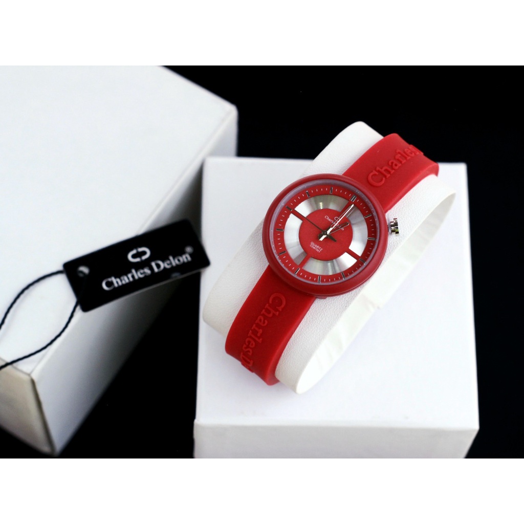 BEST SELLER JAM TANGAN WANITA CHARLES DELON J70 TALI RUBBER PAKET FREE ACC &amp; BOX || JAM TANGAN WANITA FASHION WANITA CHARLES DELON