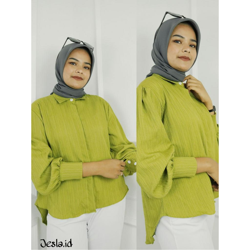 BLOUSE WANITA LUORYN SHIRT BAHAN LADY CRUSH MOTIF POLOS UKURAN M L XL XXL LD 104 -120 CM BLOUSE WANITA  KOREA STYLE LENGAN PANJANG BLOUSE LADYCRUSH LENGAN BALON BAJU KEMEJA WANITA OVERSIZE BAJU WANITA BUSUI KEKINIAN