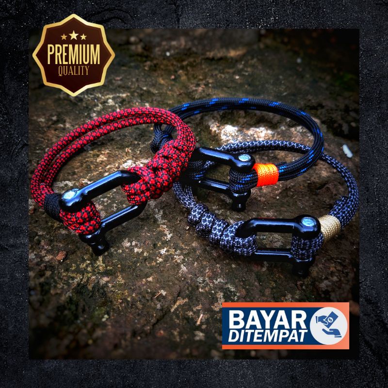 Gelang Pria Keren Cowok Laki Tali Paracord 4mm Survival Bracelet Nautical Shackle Premium Murah