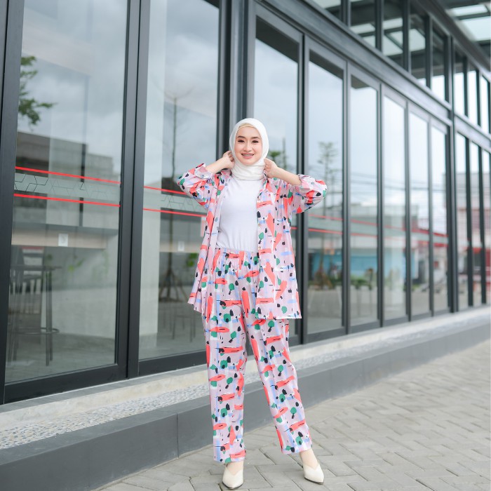 BAJU ONE SET KATUN RAYON PREMIUM KEMEJA KATUN RAYON WANITA BAJU TIDUR PIYAMA-7
