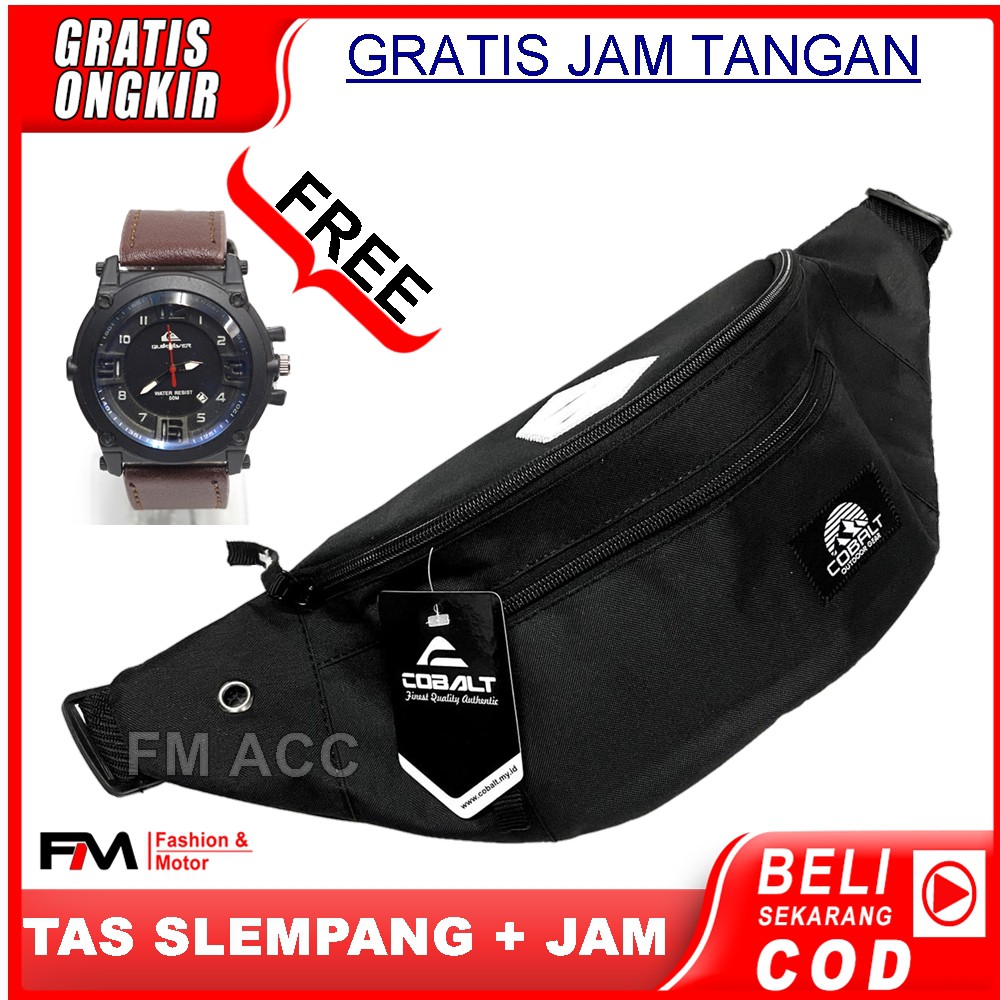 Tas Selempang Pria/Tas Slempang Pria Waistbag+Jam Tangan Pria Sport-Choklat