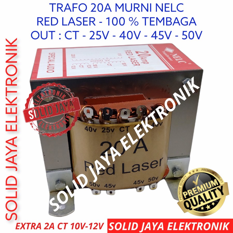 TRAVO TRAFO 20A MURNI BESAR RED LASER NELC CT 25V 40V 45V 50V 20 A AMPER TRANFORMER KOTAK 20A 25 40 45 50 V VOLT NELC MERAH PLUS EXTRA 2A CT TRAPO TEMBAGA MURNI ASLI