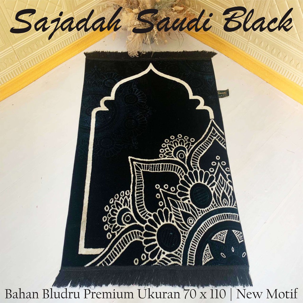 Sajadah saudi Hitam Premium Tebal Motif Bunga Murah