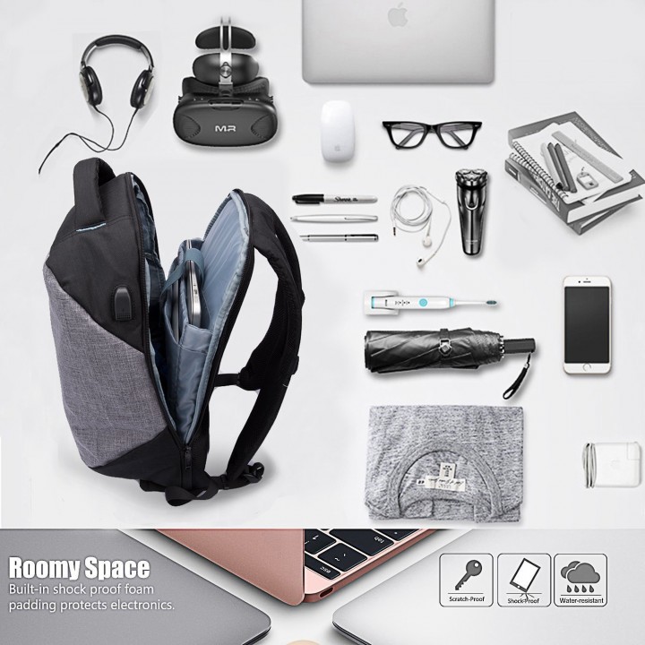 Tas DTBG D8235W 15.6 Inch Slim Laptop Backpack USB Port Bag Grey