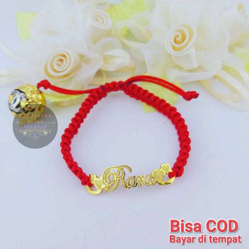 GELANG TALI CUSTOM UKIR NAMA LAPIS EMAS 24K | ANTI KARAT DAN ANTI LUNTUR