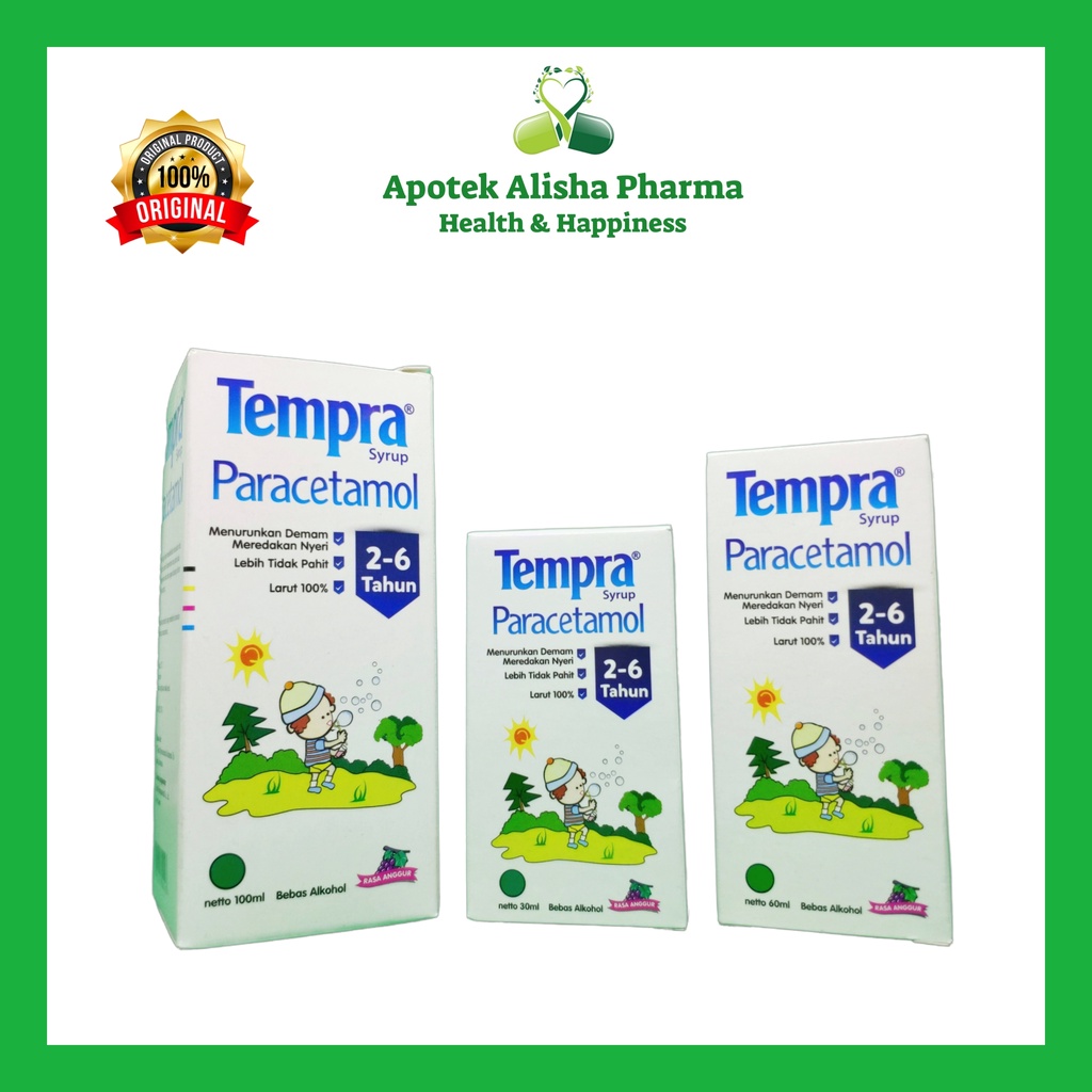 TEMPRA SYRUP 100ml 60ml 30ml - Tempra Sirup Obat Penurun Panas Demam Anak Umur 2 6tahun Untuk Sakit Gigi dan Pereda Nyeri Anak / Tempra Sirup Rasa Grape Anggur