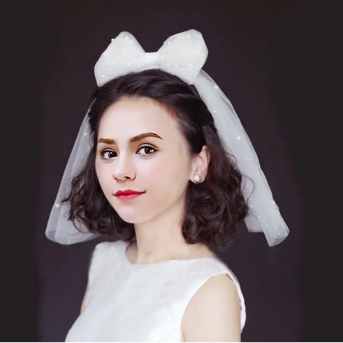Tulle Wedding Dress Veils White BowknotBridal Fluffy Hair Veil Comb Fake Pearls Bride Fairy Marriage