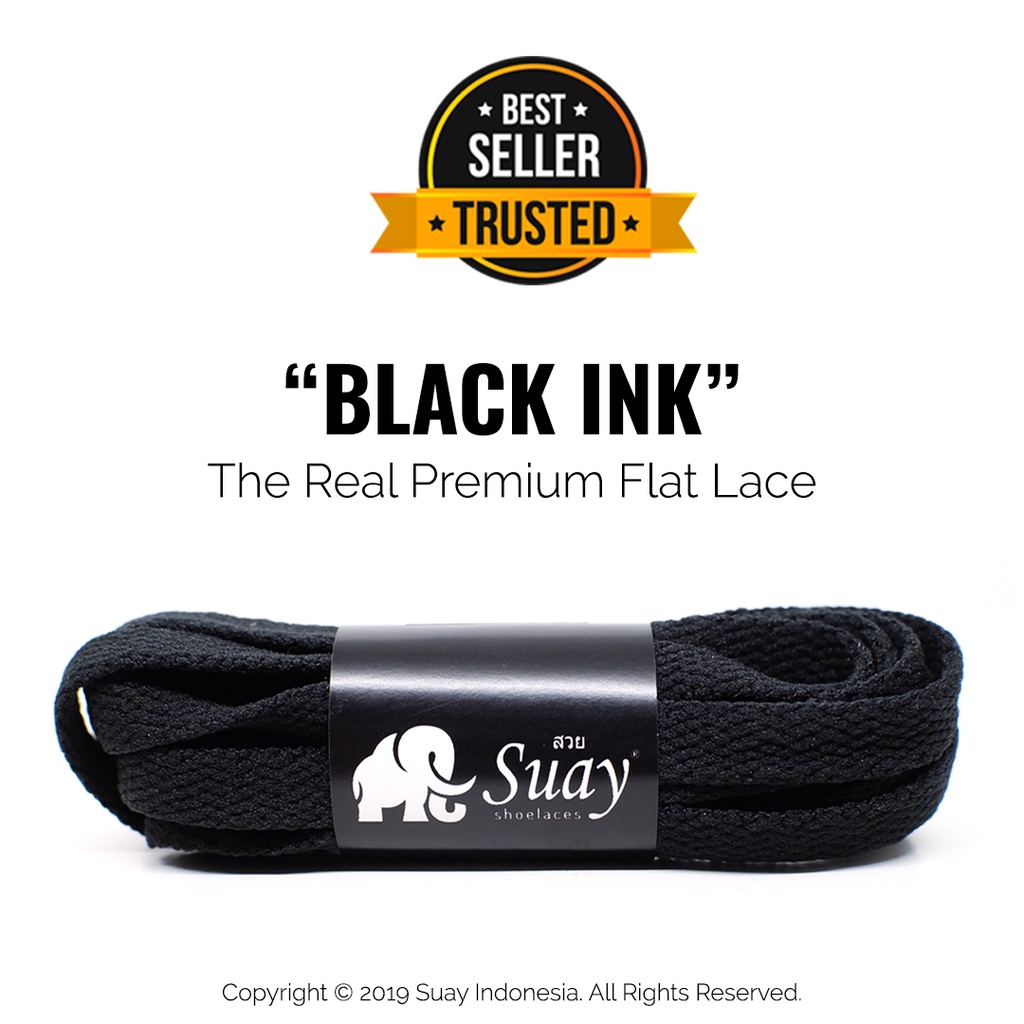 Tali Sepatu Gepeng Hitam (FLAT) Premium Shoelace Black Ink Surabaya