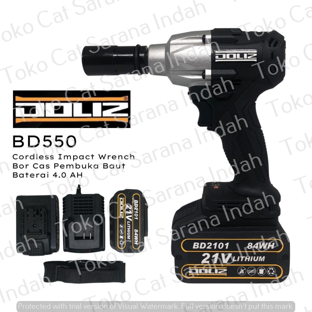 DOLIZ IMPACT WRENCH CORDLESS BD550 MESIN PEMBUKA BAUT Bor Impact Wrench Cordless Brushless 21V MESIN