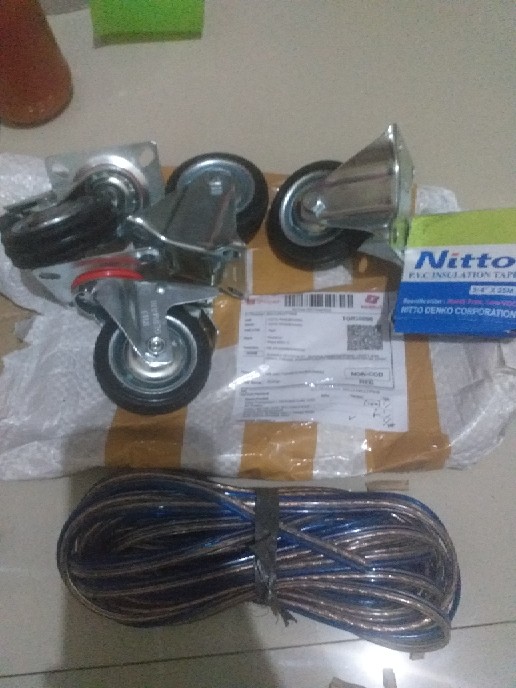 Roda Troli 3 (2 Hidup Rem + 2 Mati) Roda Karet Etalase Gerobak 3inch