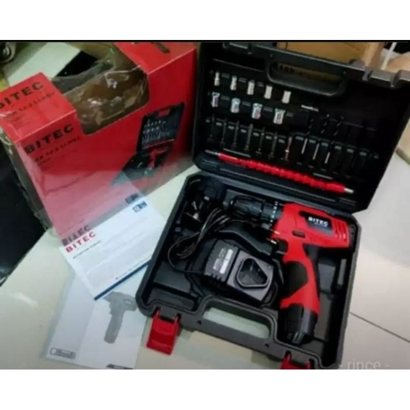 BITEC BID R12 - 2 Mesin Bor 2 Baterai Cas 12V Set Koper Besi Kayu Baru
