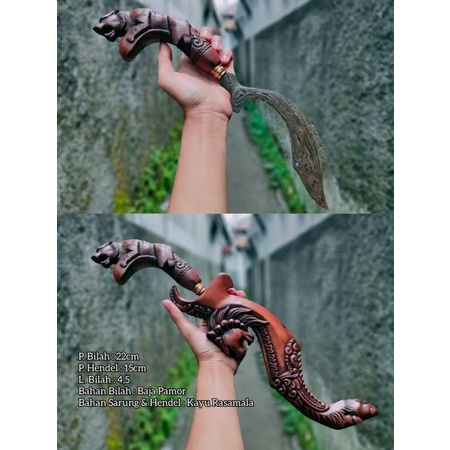 ALAT TRADISIONAL NUSANTARA kujang pamor damascus asli ukuran besar khas sunda prabu siliwangi free s