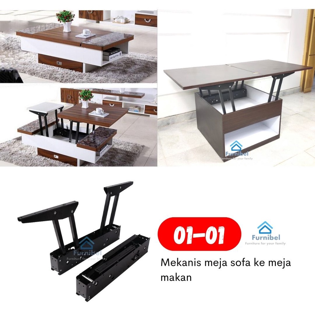 01-01 Coffee table to dining table, meja cafe, meja makan, meja sofa, meja lipat, engsel lipat