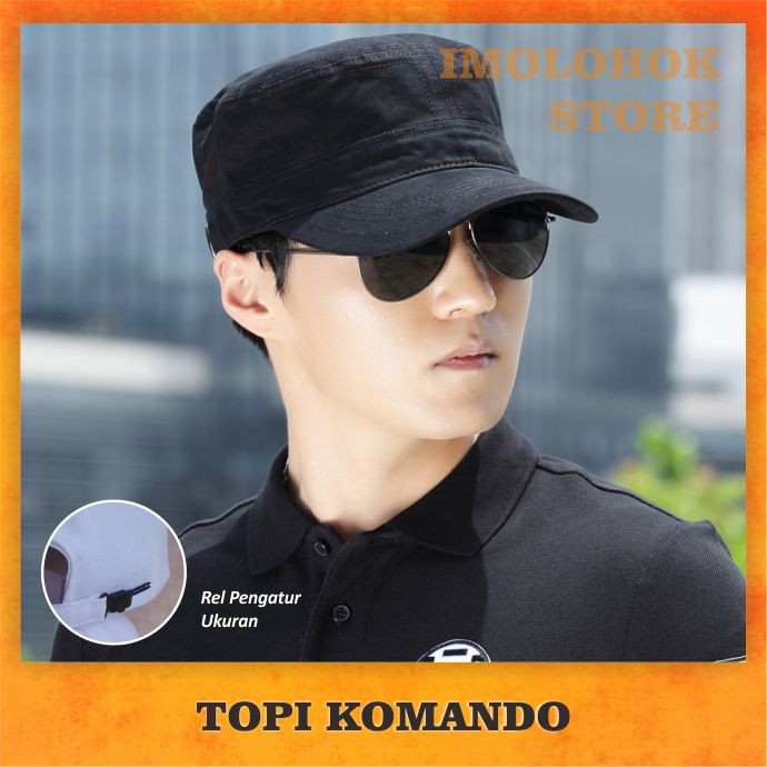 TOPI KOMANDO PRIA WANITA TOPI ARMY TNI POLRI HITAM POLOS BAHAN DRILL KEKINIAN MURAH GAYA KEREN KOREA