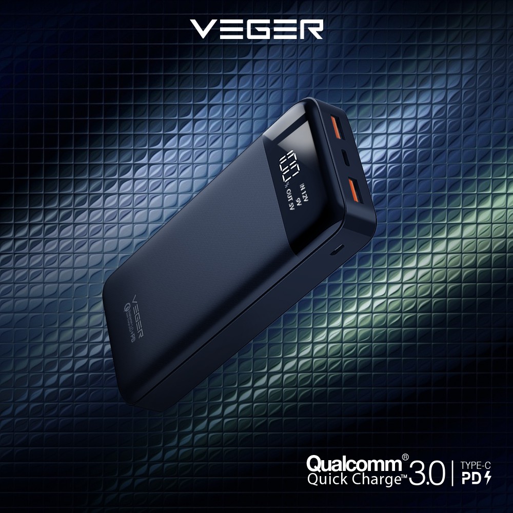 Power Bank VEGER Q21 20000mAh LED Digital Display Power Bank Quick Charger  22,5W  + PD Original