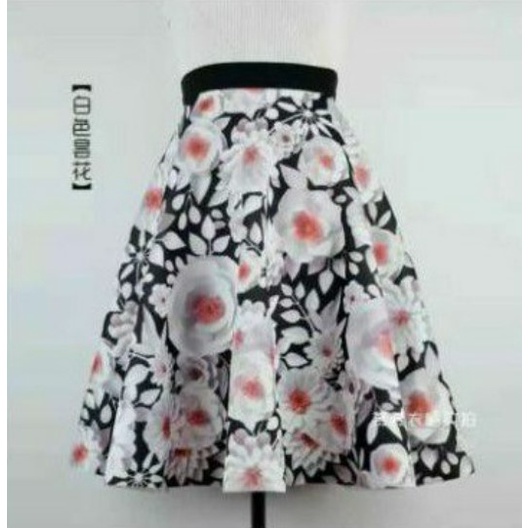 REAL PICT Rok Panjang Scuba Foam Import Flower / Rok Flare skirt gradasi import thailand bangkok