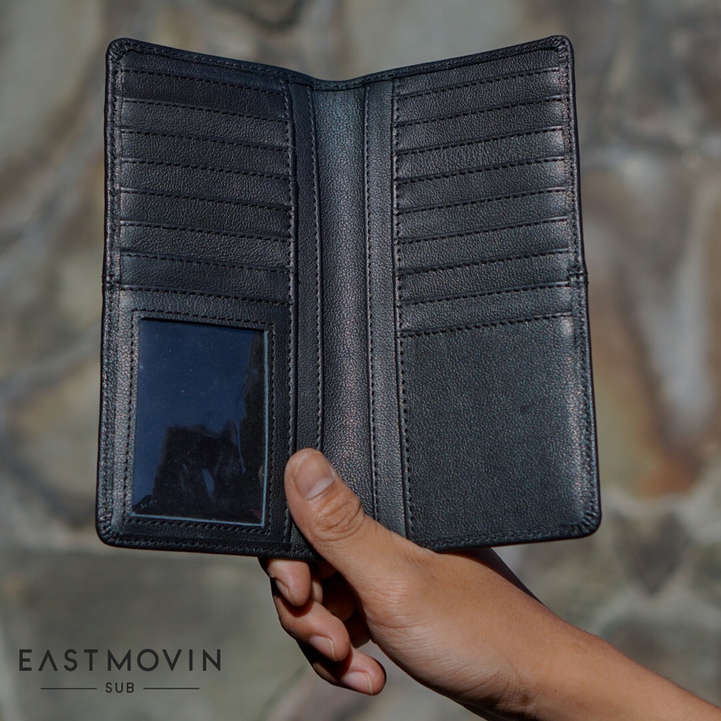 [PREMIUM] Dompet Panjang Kulit Asli Genuine Leather Pria Tempat Kartu Banyak Original Eastmovin MadisonHitam