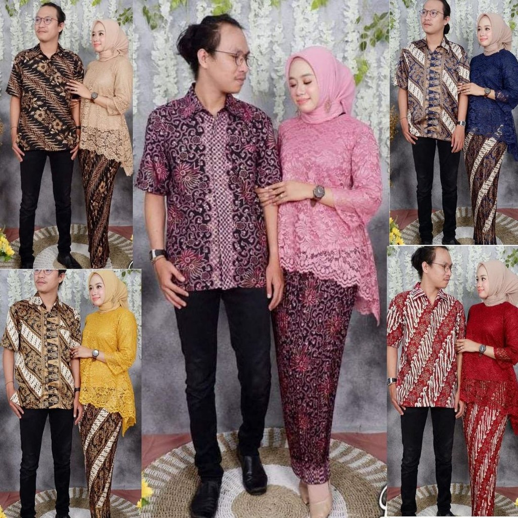 PROMO HARGA.. Couple Setelan Kebaya Modern Brokat Rinjani , Set Kebaya Brokat Rok Plisket dan Kemeja