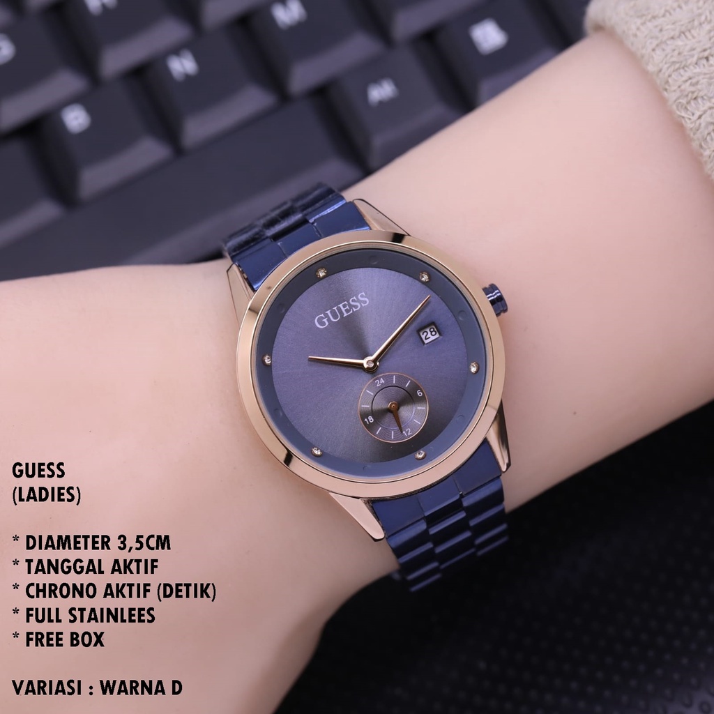 (BISA COD) JAM TANGAN WANITA FASHION RANTAI BODY BULAT TANGGAL &amp; CHRONO AKTIF