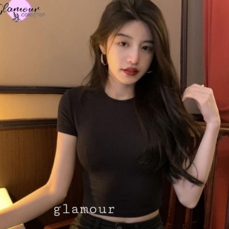Chekout Glamour - kaos Crop Top Polos Kaos Wanita Crop Tee Press Body CT 001 (S,M,L,XL)
