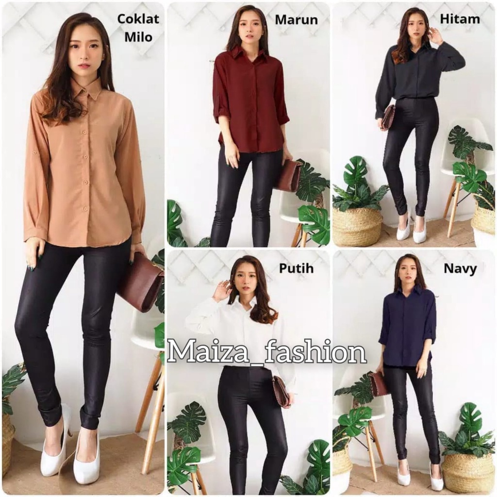 KEMEJA AUREL // KEMEJA BASIC Wanita Polos lengan panjang Tangan Skoder (BAHAN KATUN)